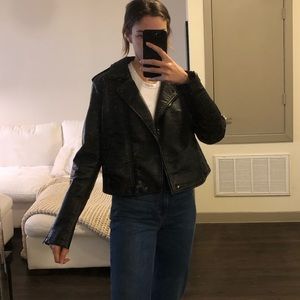 Womens Black Leather Jacket - Size L
